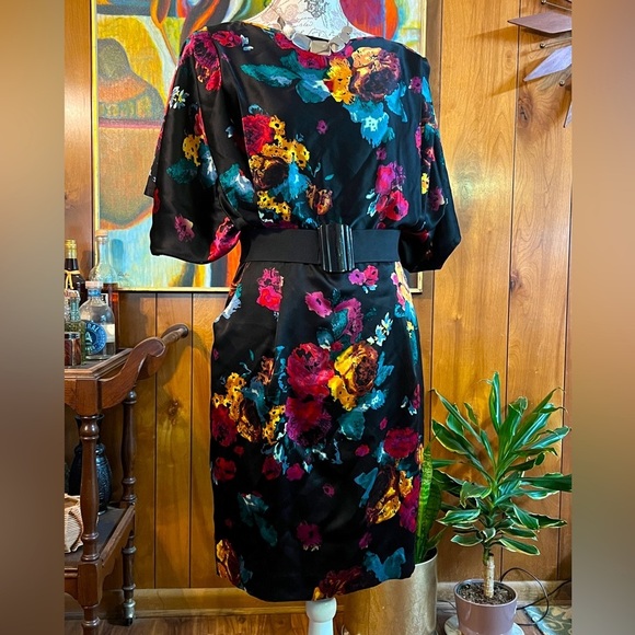 CATHERINE MALANDRINO Black silk floral midi dress size 6. - Picture 1 of 15